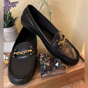Lauren Ralph Lauren Black Loafers with Gold Accent, EUC